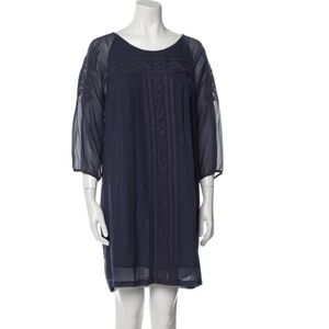 Joie Size S Blue Long Sleeve Embroidered Silk Shift Dress